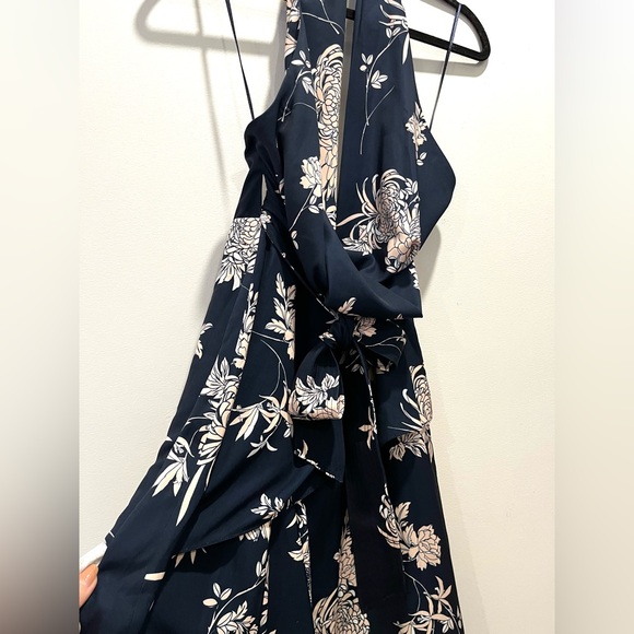 Keepsake The Label Asymmetrical Floral Blue Satin Halter Midi Cocktail Dress M - Picture 7 of 10